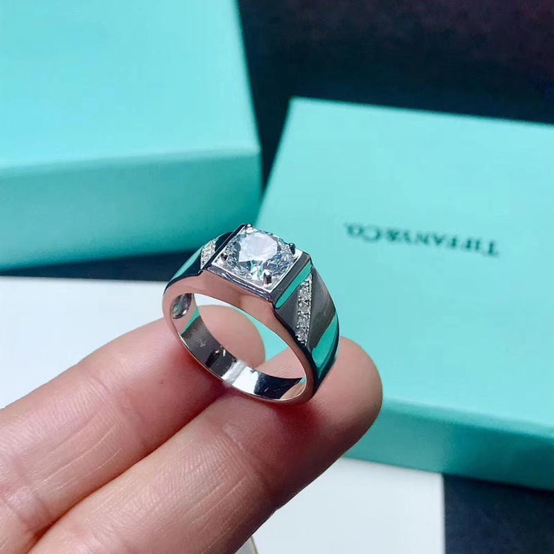 Platinum Plated Silver Wide Band Moissanite Ring 2ct Luxus Moissanite