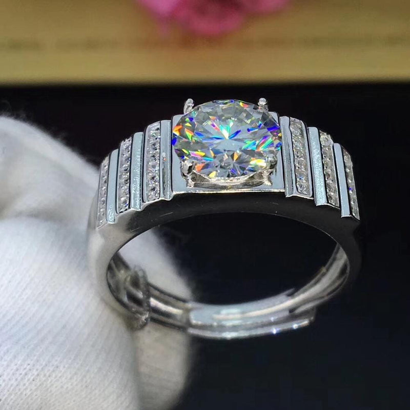 Platinum Plated Silver Wide Band Moissanite Ring 2ct Moissanite Engagement Rings & Jewelry | Luxus Moissanite