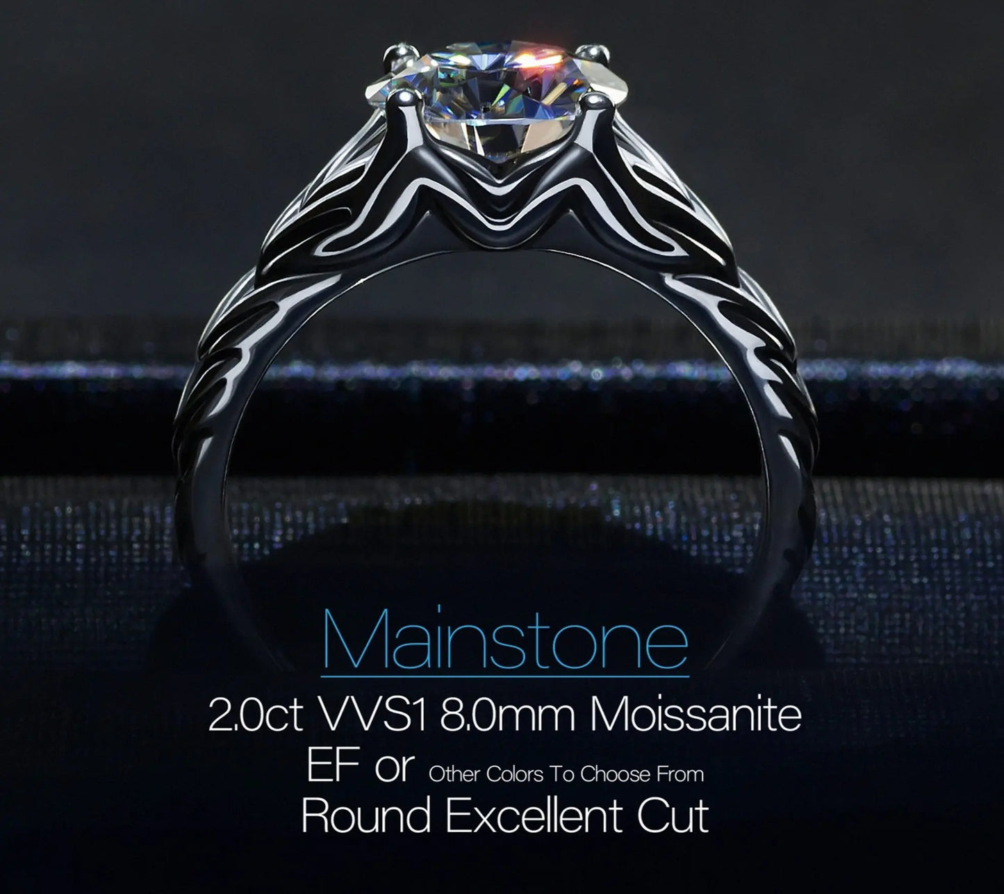 Platinum Plated Silver Wide Moissanite Ring 2ct (Multiple Colors) Moissanite Engagement Rings & Jewelry | Most Affordable Engagement Rings | Luxus Moissanite