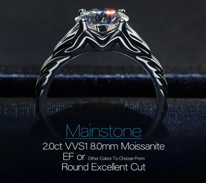 Platinum Plated Silver Wide Moissanite Ring 2ct (Multiple Colors) Moissanite Engagement Rings & Jewelry | Most Affordable Engagement Rings | Luxus Moissanite