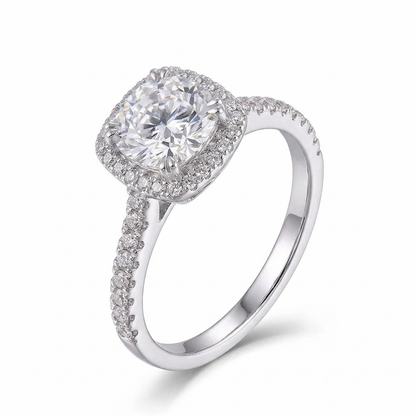 Platinum Plated Silver Halo Moissanite Ring 1ct, 1.5ct, 2ct Options