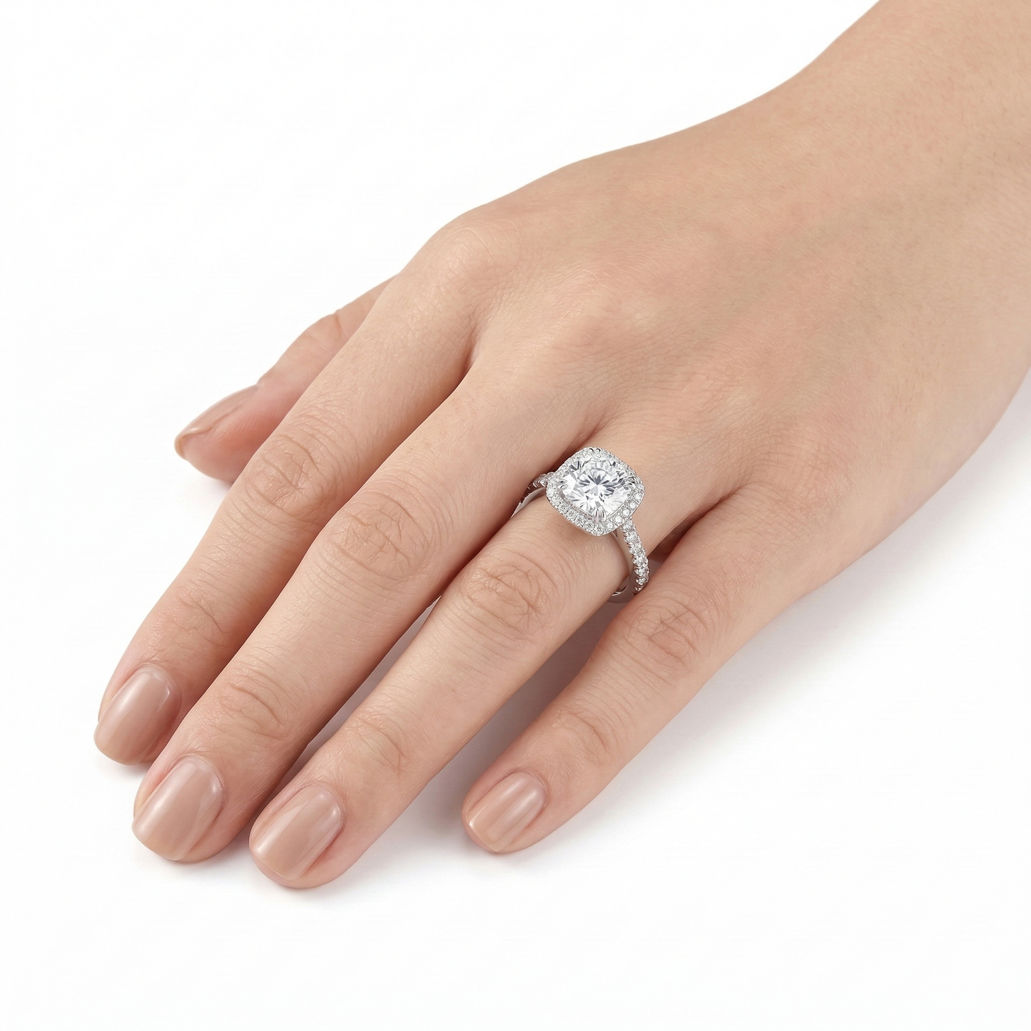 Platinum Plated Silver Halo Moissanite Ring 1ct, 1.5ct, 2ct Options