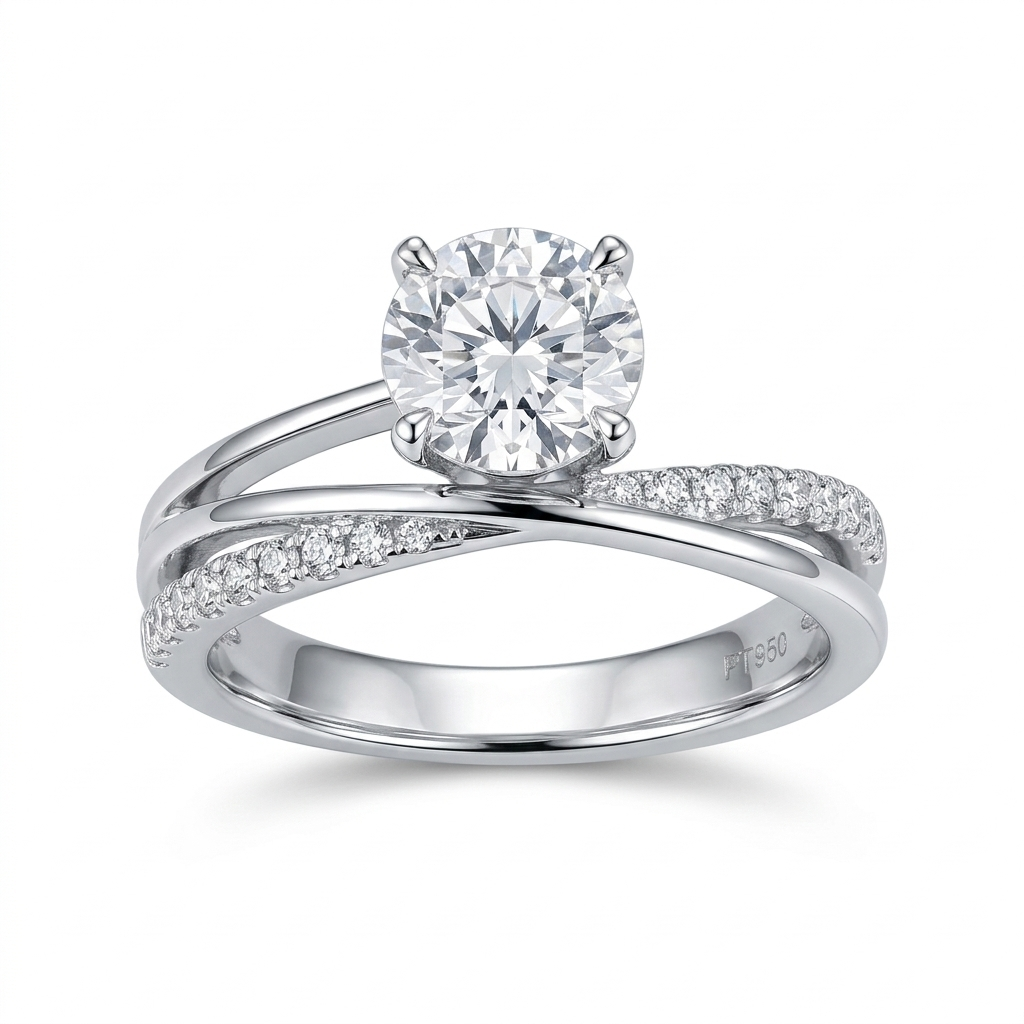 Platinum Plated Silver Unique Moissanite Ring 1ct or 0.5ct