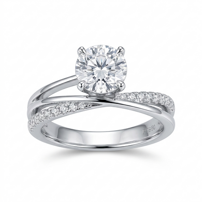 Platinum Plated Silver Unique Moissanite Ring 1ct or 0.5ct