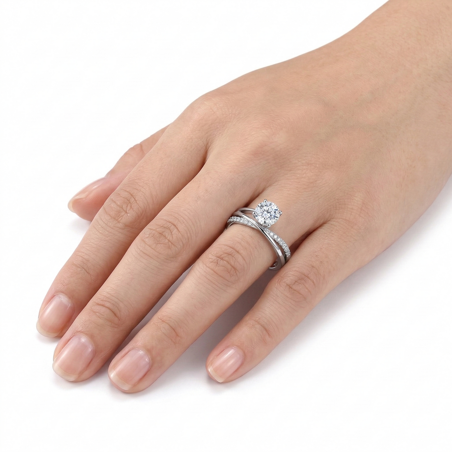 Platinum Plated Silver Unique Moissanite Ring 1ct or 0.5ct