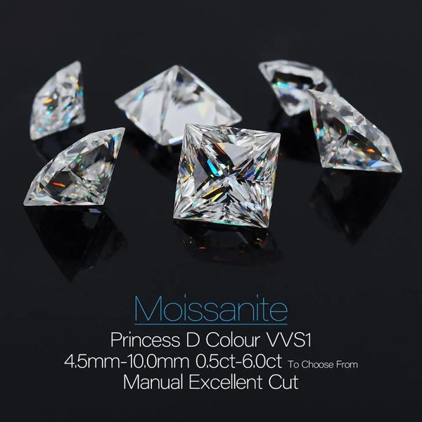 Princess Cut Moissanite Loose Stones 4.5mm (0.5ct) - 10mm (6ct) options - DE Moissanite Engagement Rings & Jewelry | Luxus Moissanite