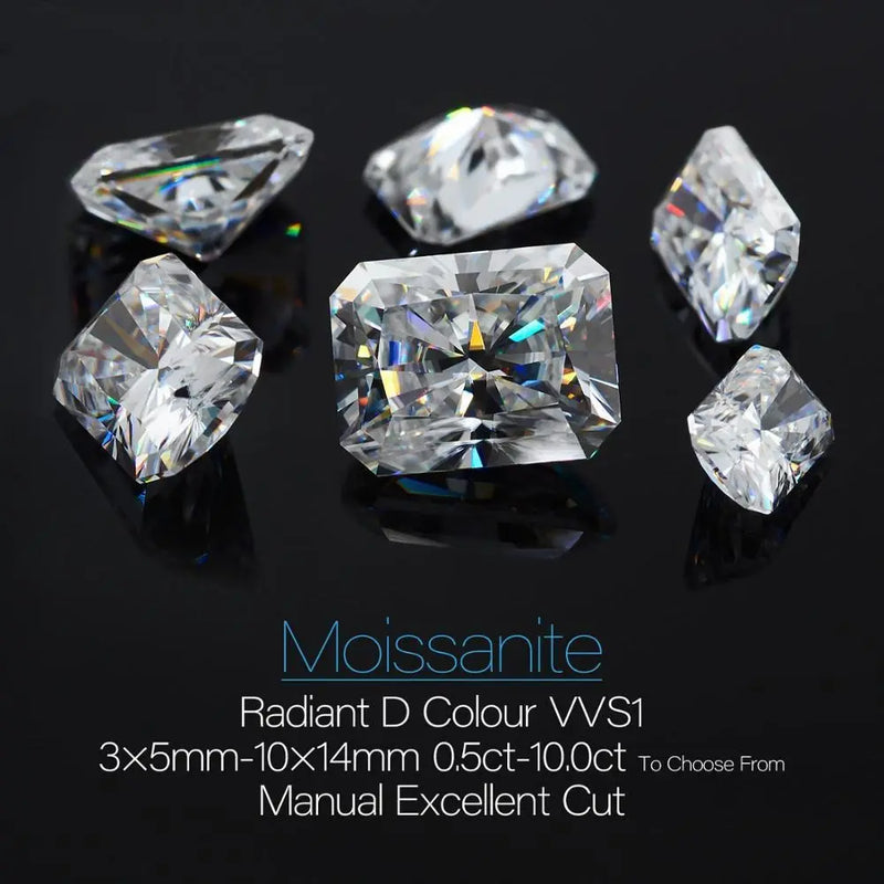 Radiant Cut Moissanite Loose Stones 4x6mm (0.7ct) - 10x14mm (8.5ct) options - DE Moissanite Engagement Rings & Jewelry | Luxus Moissanite