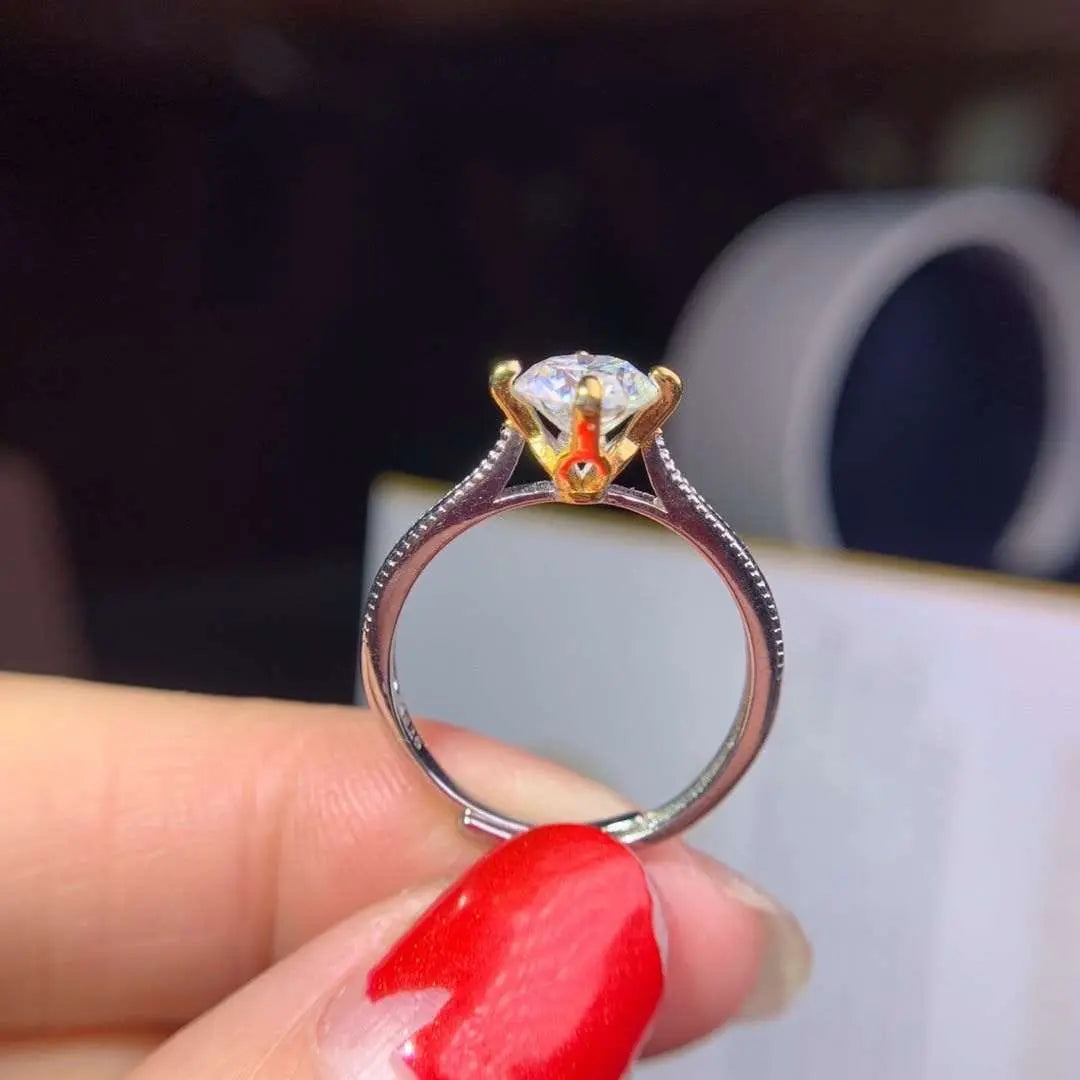 Resizable Gold Plated Silver Solitaire Moissanite Ring 1ct Moissanite Engagement Rings & Jewelry | Luxus Moissanite |Unique Engagement Rings Moissanite 