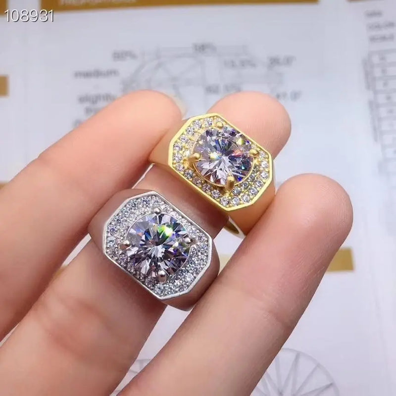 Resizable White or Yellow Gold Plated Halo Moissanite Ring 3ct Stone Moissanite Engagement Rings & Jewelry | Luxus Moissanite