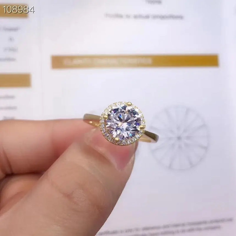 Resizable Yellow Gold Plated Silver Halo Moissanite Ring 2ct Moissanite Engagement Rings & Jewelry | Luxus Moissanite