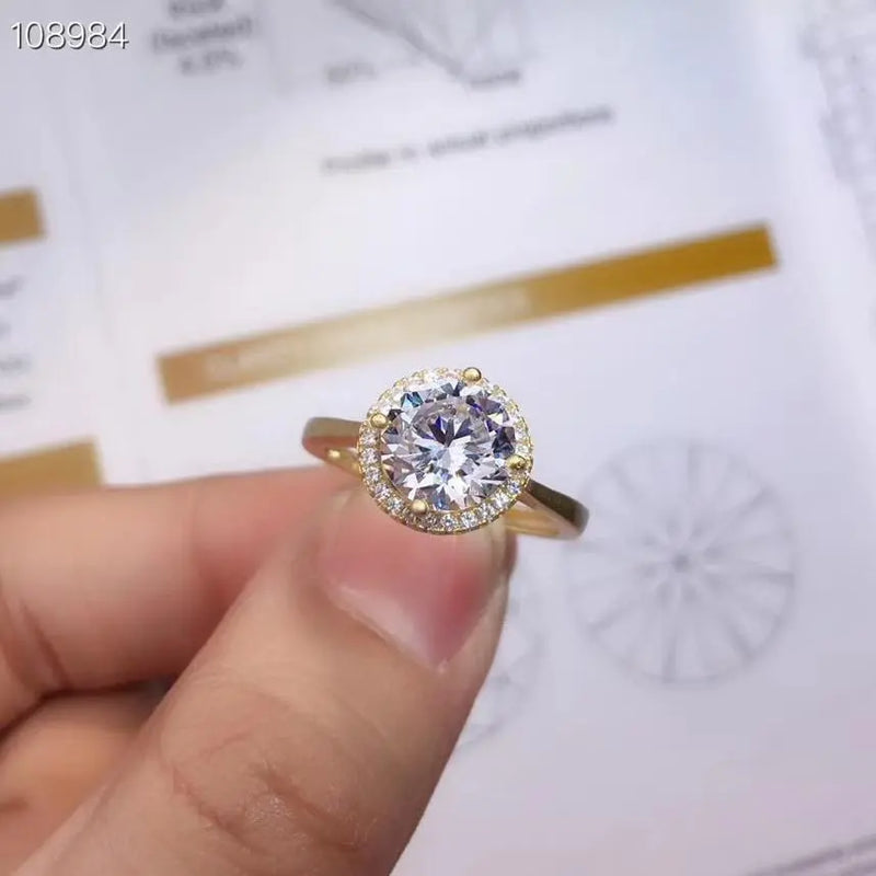Resizable Yellow Gold Plated Silver Halo Moissanite Ring 2ct Moissanite Engagement Rings & Jewelry | Luxus Moissanite