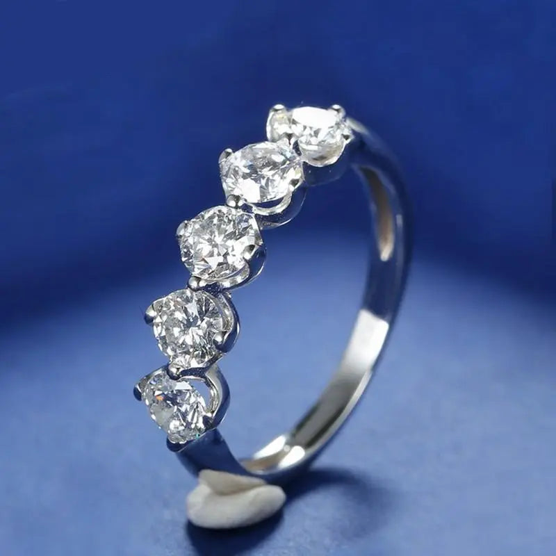 Silver 5 Stone Moissanite Anniversary Ring 1.25ct Moissanite Engagement Rings & Jewelry | Luxus Moissanite