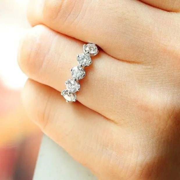 Silver 5 Stone Moissanite Anniversary Ring 1.25ct Moissanite Engagement Rings & Jewelry | Luxus Moissanite