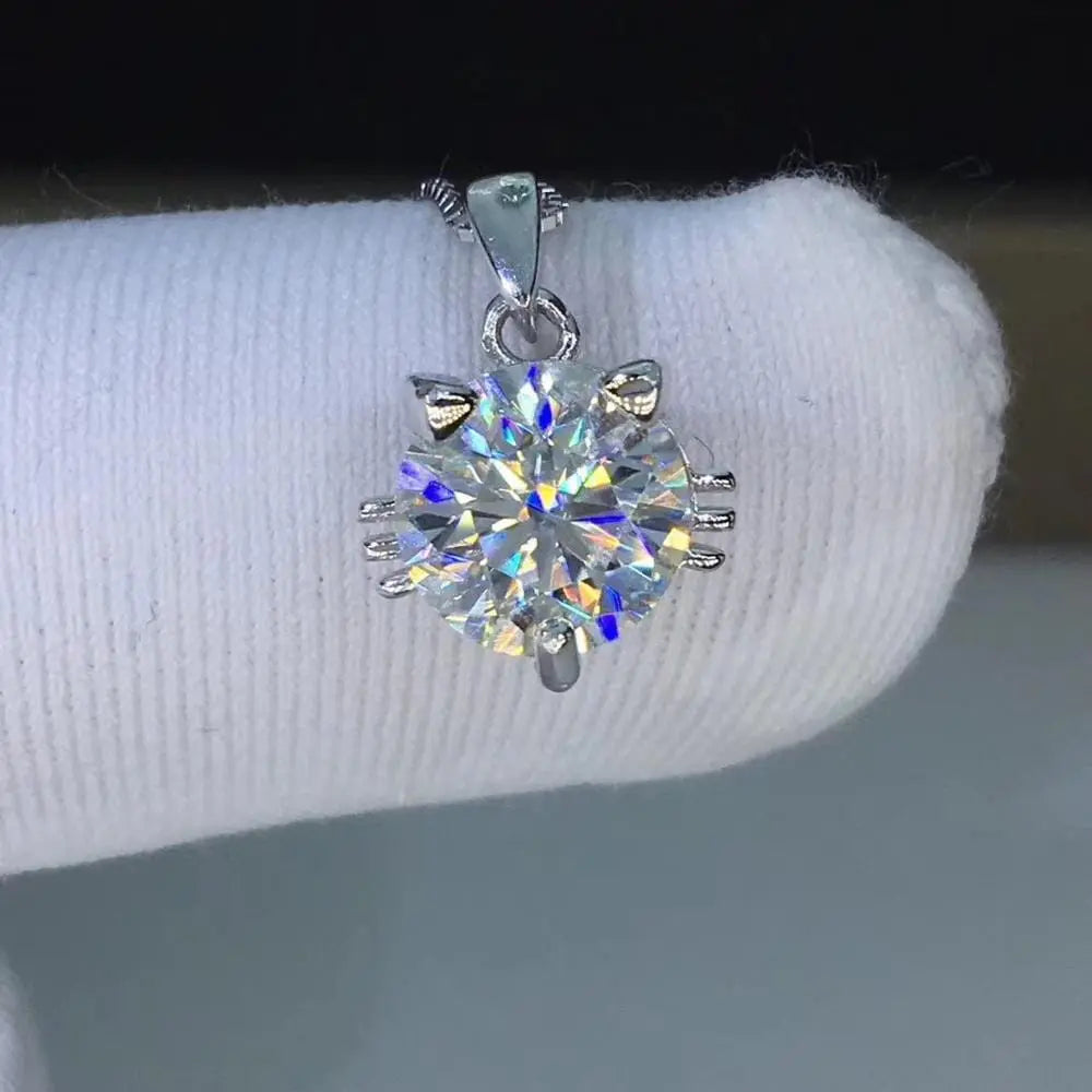 Silver Cat Face Moissanite Necklace / Pendant 1ct & 2ct Options Moissanite Engagement Rings & Jewelry | Luxus Moissanite | Necklace With a Pendant