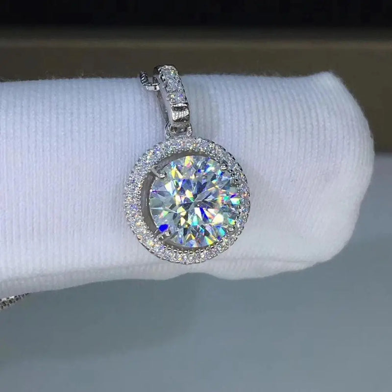 Silver Halo Moissanite Necklace / Pendant 1ct Center Stone Moissanite Engagement Rings & Jewelry | Luxus Moissanite