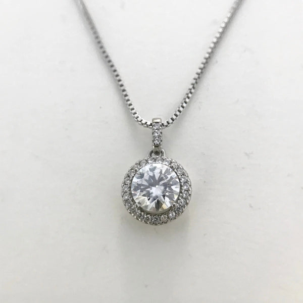 Silver Halo Moissanite Necklace / Pendant 1ct Center Stone Moissanite Engagement Rings & Jewelry | Luxus Moissanite