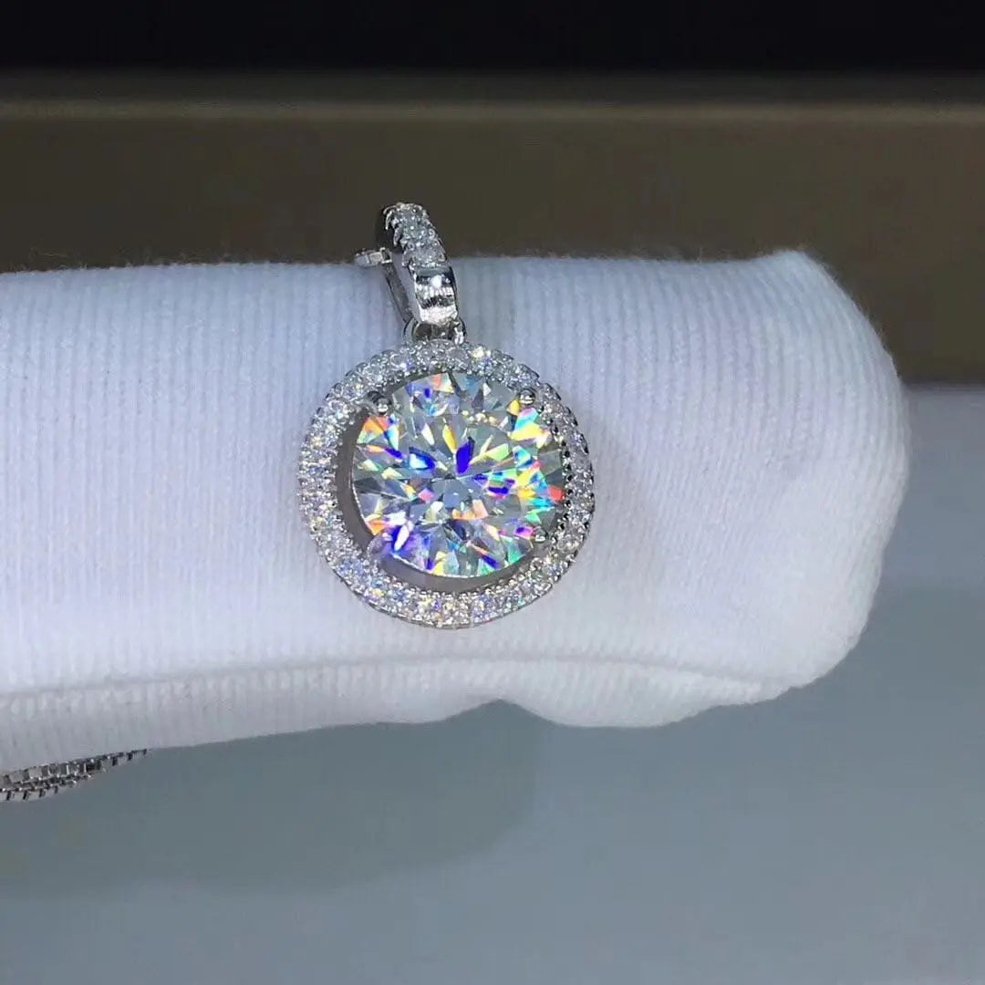 Silver Halo Moissanite Necklace / Pendant 1ct Center Stone Moissanite Engagement Rings & Jewelry | Luxus Moissanite | best necklace pendants