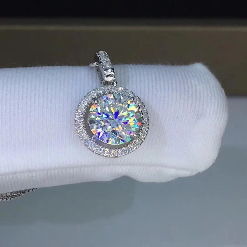 Silver Halo Moissanite Necklace / Pendant 1ct Center Stone Moissanite Engagement Rings & Jewelry | Luxus Moissanite | best necklace pendants