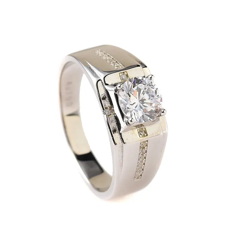 Lane Woods 925 Silver Stackable Mens Round Moissanite Wedding Band