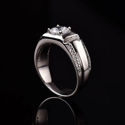 Silver Men's Moissanite Engagement Ring 1 - 3ct Center Stone Moissanite Engagement Rings & Jewelry - Silver Mens Band  | Luxus Moissanite