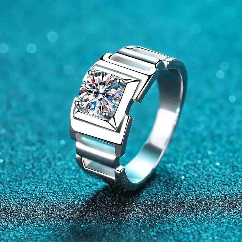 Silver Men's Moissanite Engagement Ring 1ct Center Stone Moissanite Engagement Rings & Jewelry | Luxus Moissanite