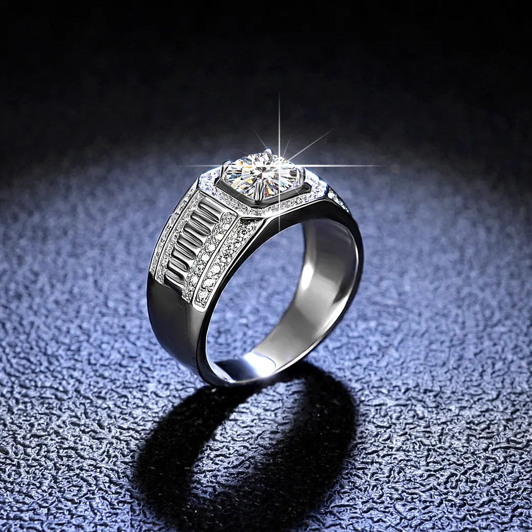 925 Sterling Silver Moissanite Adjustable Ring For Men – Clear Square Stone – Fashion Jewelry Gift
