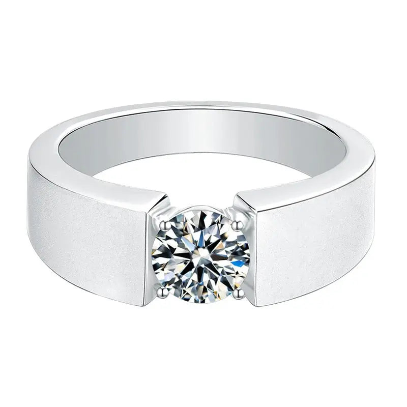 Silver Men's Moissanite Engagement Ring 1ct Center Stone Moissanite Engagement Rings & Jewelry | Luxus Moissanite