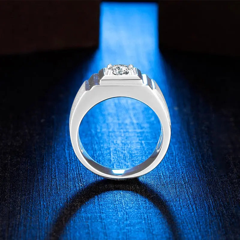 Silver Men's Moissanite Engagement Ring 1ct Center Stone Moissanite Engagement Rings & Jewelry | Luxus Moissanite