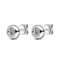 Silver Moissanite Bezel Set Stud Earrings 1ctw Moissanite Engagement Rings & Jewelry | Luxus Moissanite