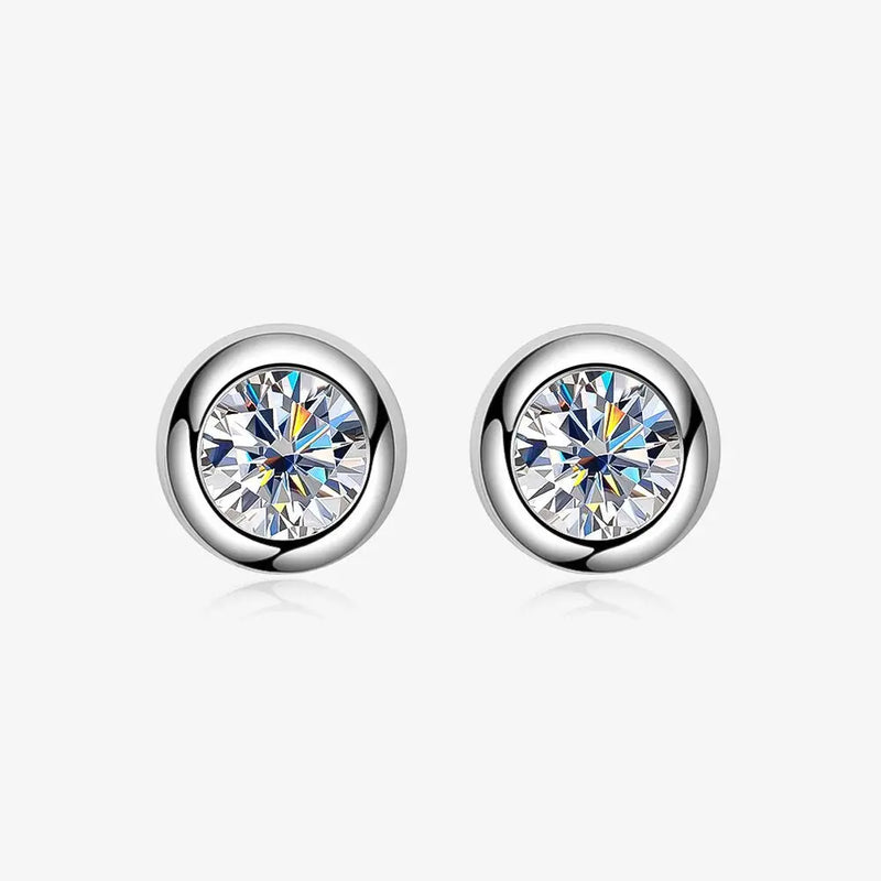 Silver Moissanite Bezel Set Stud Earrings 1ctw Moissanite Engagement Rings & Jewelry | Luxus Moissanite