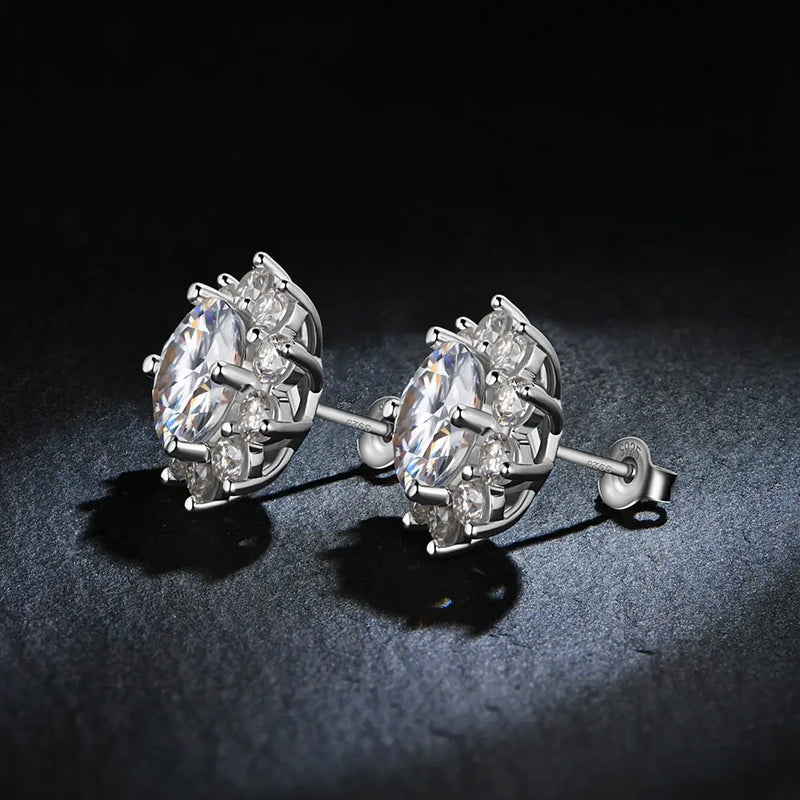Silver Snowflake Moissanite Stud Earrings 1ctw - 6ctw Moissanite Engagement Rings & Jewelry | Luxus Moissanite