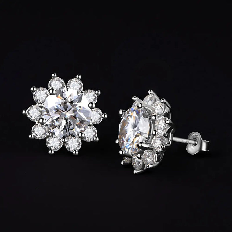 Silver Snowflake Moissanite Stud Earrings 1ctw - 6ctw Moissanite Engagement Rings & Jewelry | Luxus Moissanite