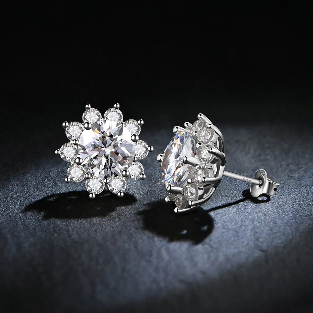 Silver Snowflake Moissanite Stud Earrings 1ctw - 6ctw Moissanite Engagement Rings & Jewelry | Luxus Moissanite