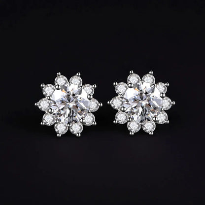 Silver Snowflake Moissanite Stud Earrings 1ctw - 6ctw Moissanite Engagement Rings & Jewelry | Luxus Moissanite