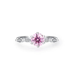 Silver or Gold 1.0ct Pink Moissanite Ring with Side Accent Stones Moissanite Engagement Rings & Jewelry | Luxus Moissanite