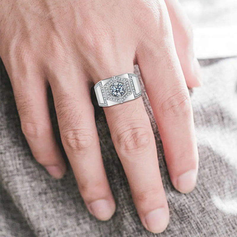 Silver, Yellow, or Rose Gold Plating Color Men's Moissanite Engagement Ring 1ct Center Stone Moissanite Engagement Rings & Jewelry | Luxus Moissanite