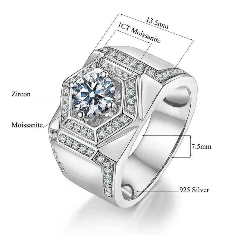 Silver, Yellow, or Rose Gold Plating Color Men's Moissanite Engagement Ring 1ct Center Stone Moissanite Engagement Rings & Jewelry | Luxus Moissanite