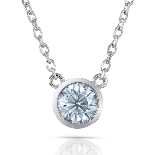 Slight Blue Moissanite Stone Necklace Platinum Plated Silver 1ct Moissanite Engagement Rings & Jewelry | Blue Stone Necklace | Luxus Moissanite