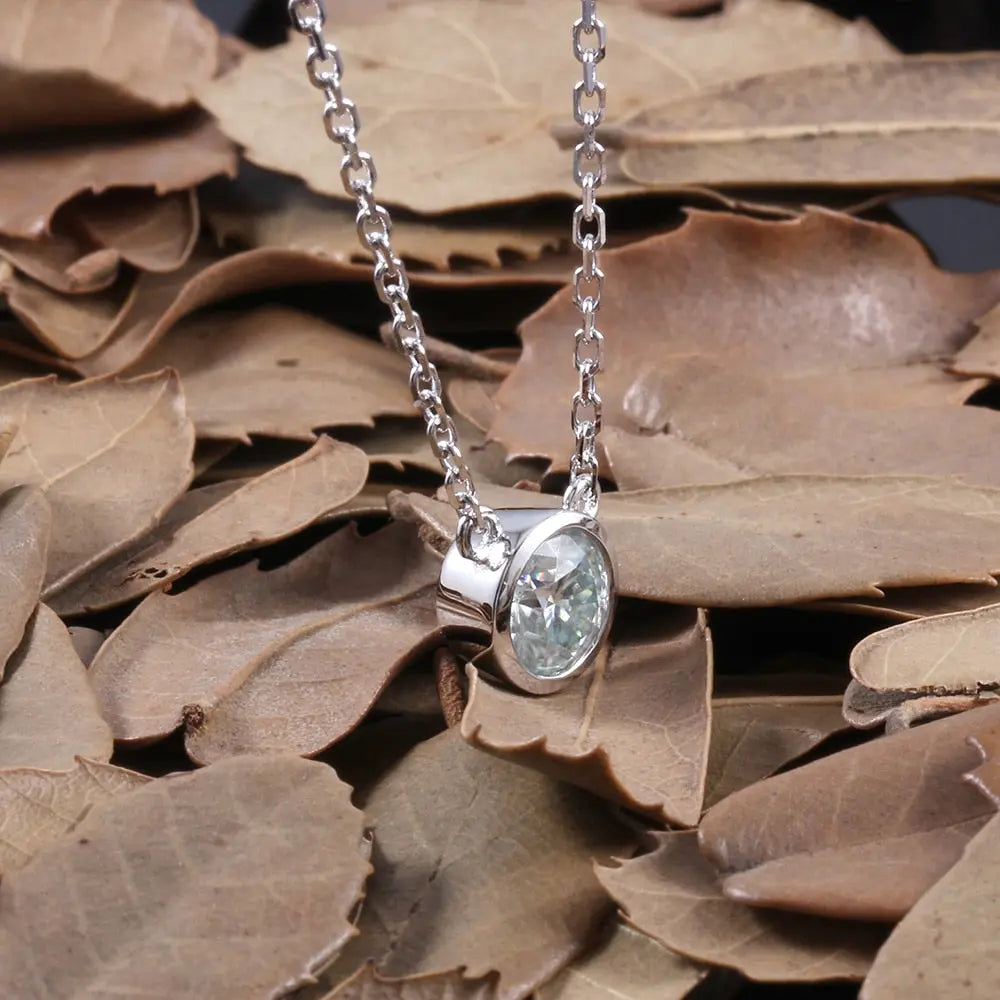 Slight Blue Moissanite Stone Necklace Platinum Plated Silver 1ct Moissanite Engagement Rings & Jewelry | Blue Stone Necklace Luxus Moissanite