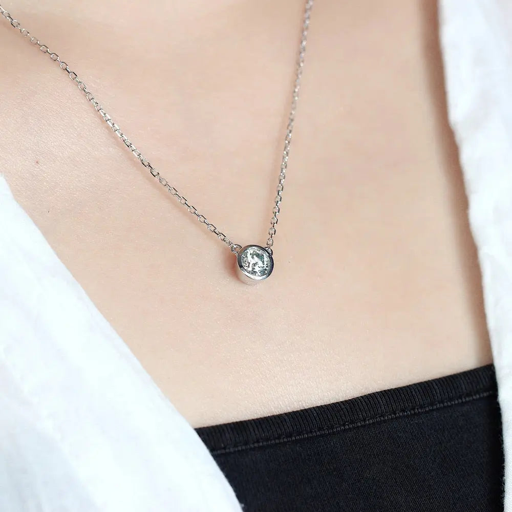 Slight Blue Moissanite Stone Necklace Platinum Plated Silver 1ct Moissanite Engagement Rings & Jewelry | Blue Stone Necklace | Luxus Moissanite
