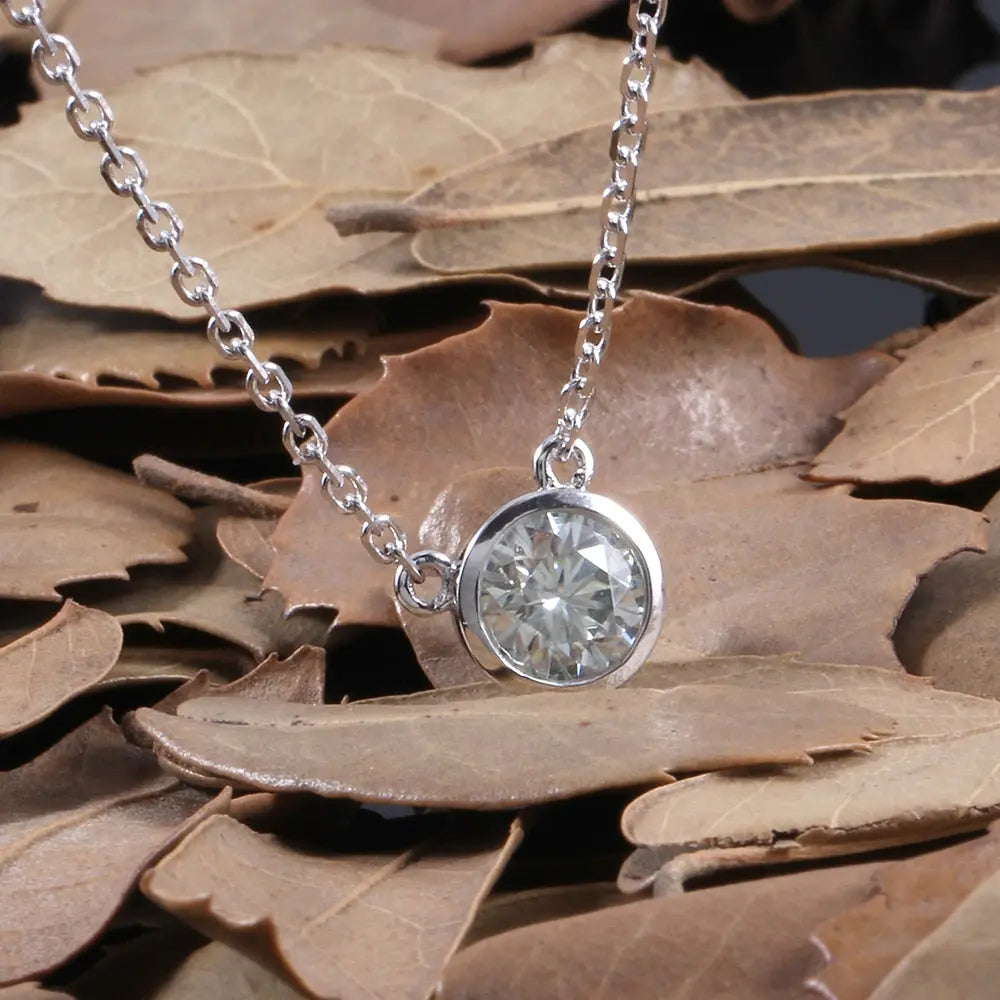 Slight Blue Moissanite Stone Necklace Platinum Plated Silver 1ct Moissanite Engagement Rings & Jewelry | Blue Stone Necklace | Luxus Moissanite