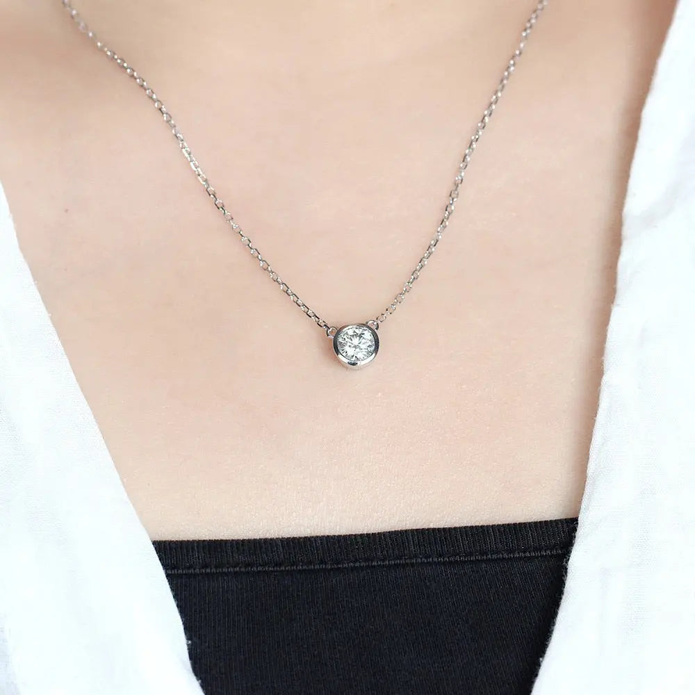 Slight Blue Moissanite Stone Necklace Platinum Plated Silver 1ct Moissanite Engagement Rings & Jewelry | Luxus Moissanite
