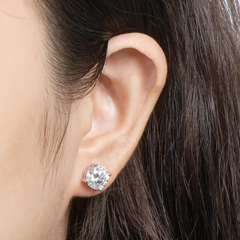 Sterling 925 Silver Moissanite Stud Earrings 4ctw (2ct each) Moissanite Engagement Rings & Jewelry | Luxus Moissanite