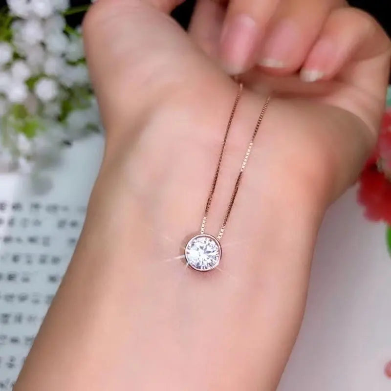 White / Rose Gold Plated 925 Silver Moissanite Necklace 1.2ct Moissanite Engagement Rings & Jewelry | Luxus Moissanite