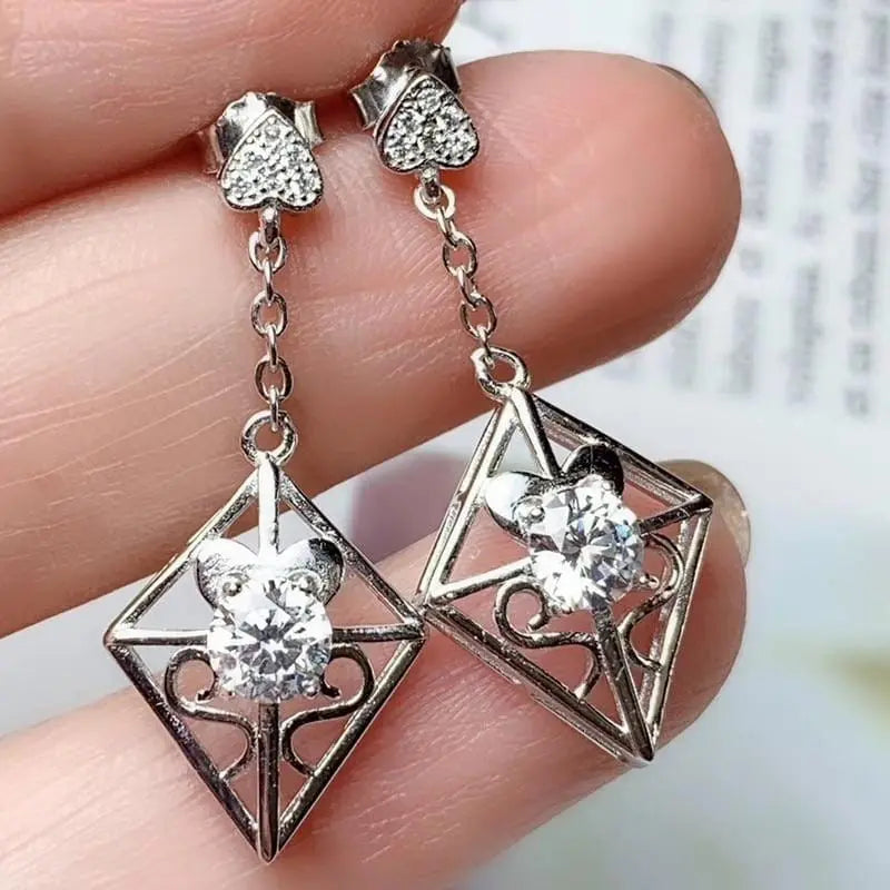 Elegant Moissanite Geometric Silver Earrings