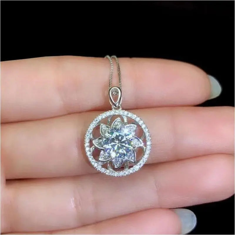 White Gold Plated 925 Silver Moissanite Halo Necklace 1.5ct Center Stone Moissanite Engagement Rings & Jewelry | Luxus Moissanite Best Necklace for Sweetheart Neckline