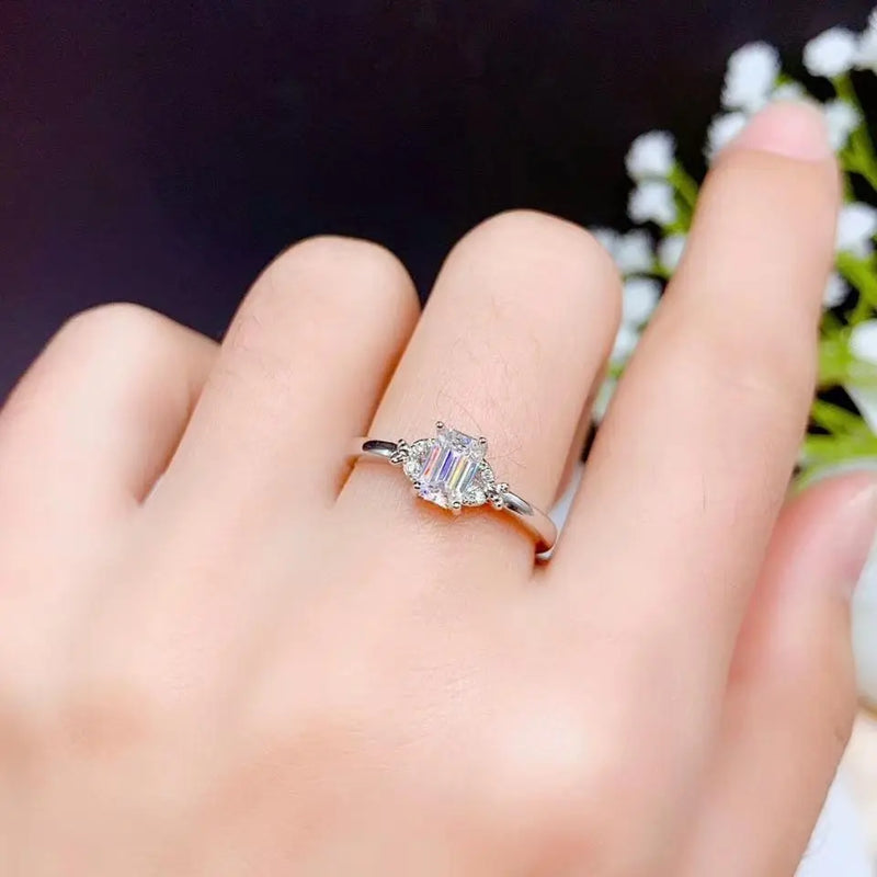 White Gold Plated Emerald Cut Moissanite Ring 0.5ct Moissanite Engagement Rings & Jewelry | Luxus Moissanite
