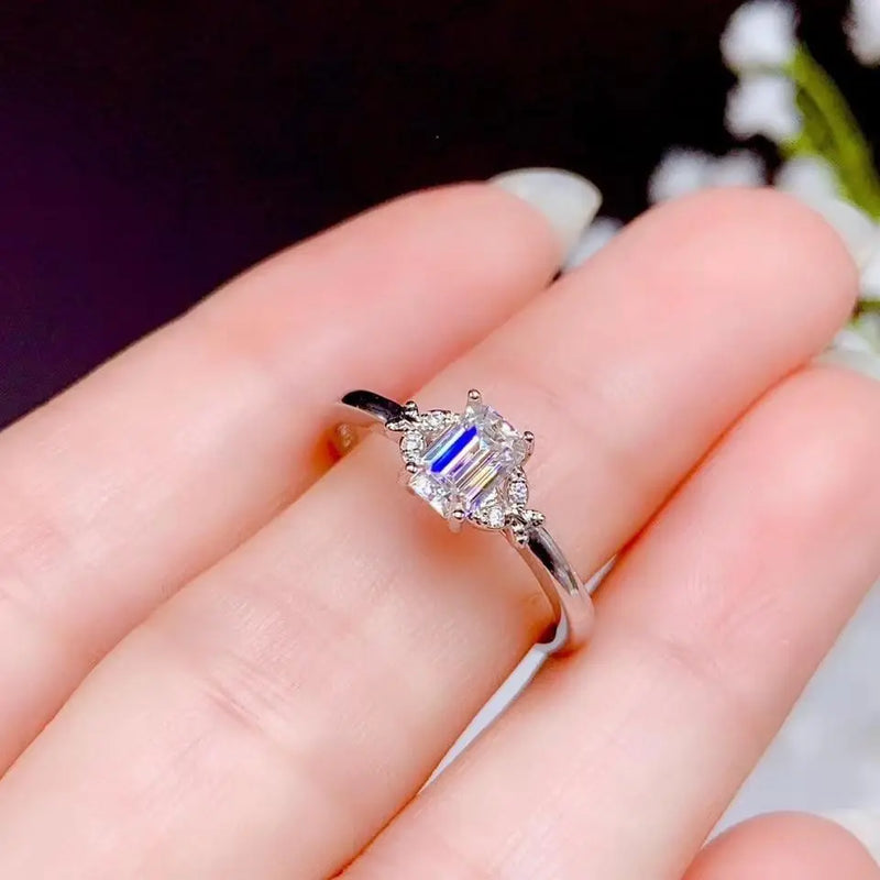 White Gold Plated Emerald Cut Moissanite Ring 0.5ct Moissanite Engagement Rings & Jewelry | Luxus Moissanite