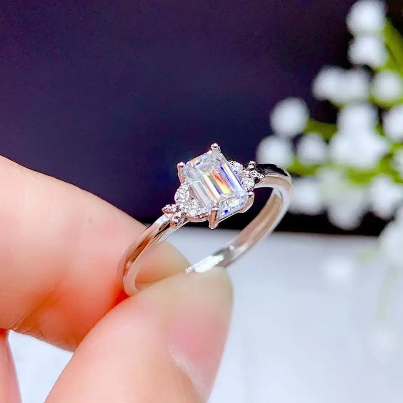 White Gold Plated Emerald Cut Moissanite Ring 0.5ct Moissanite Engagement Rings & Jewelry | Luxus Moissanite