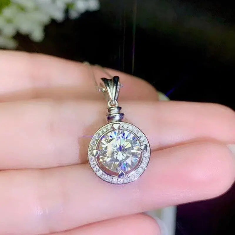 White Gold Plated Halo Moissanite Necklace 0.5ct - 3ct Center Stones Moissanite Engagement Rings & Jewelry | Luxus Moissanite | best necklace chains